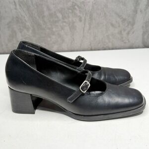 Casanova Mary Jane Pumps Womens 6.5 Blk Leather Square Toe Block Heel 90s Style